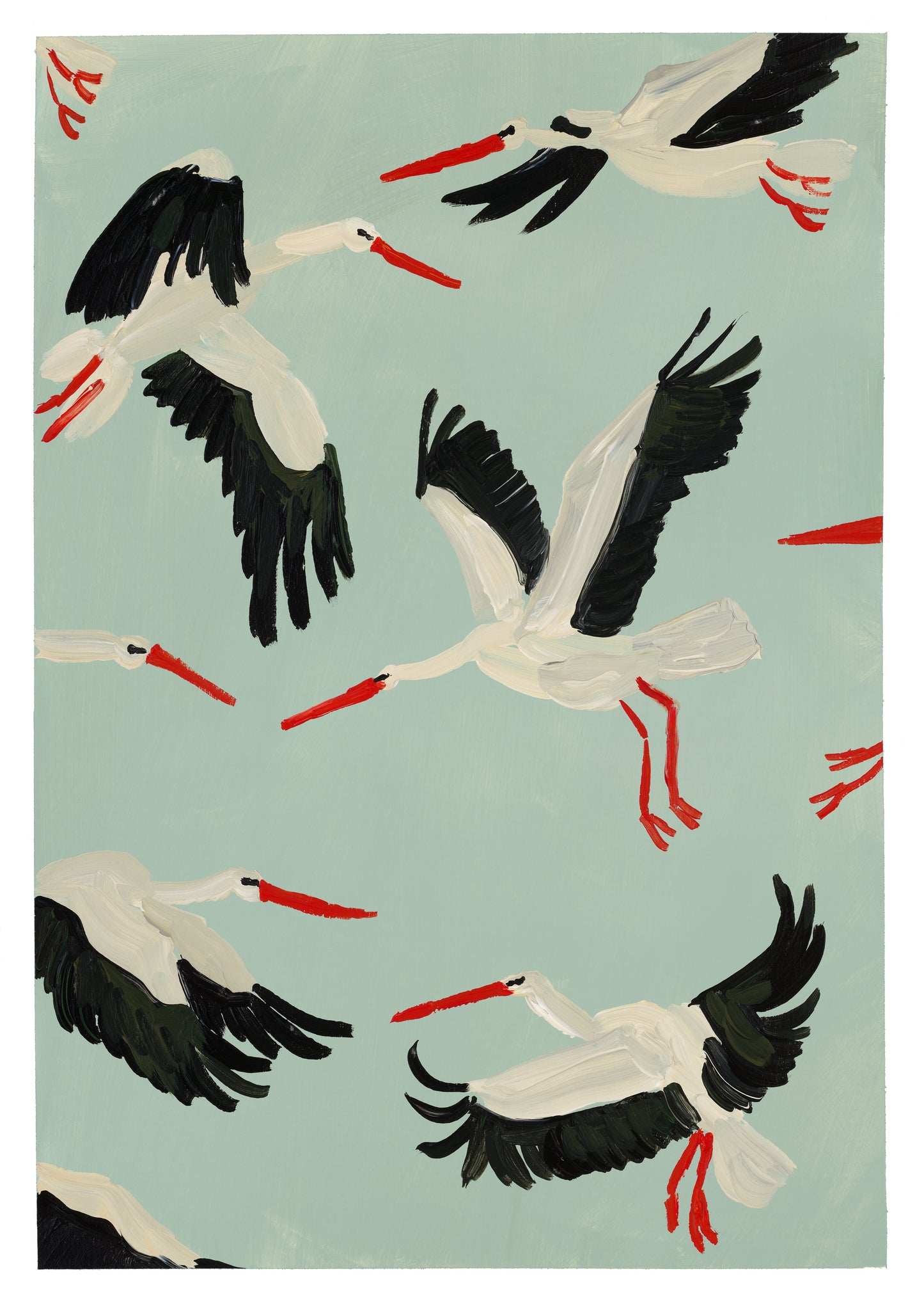 white storks in flight