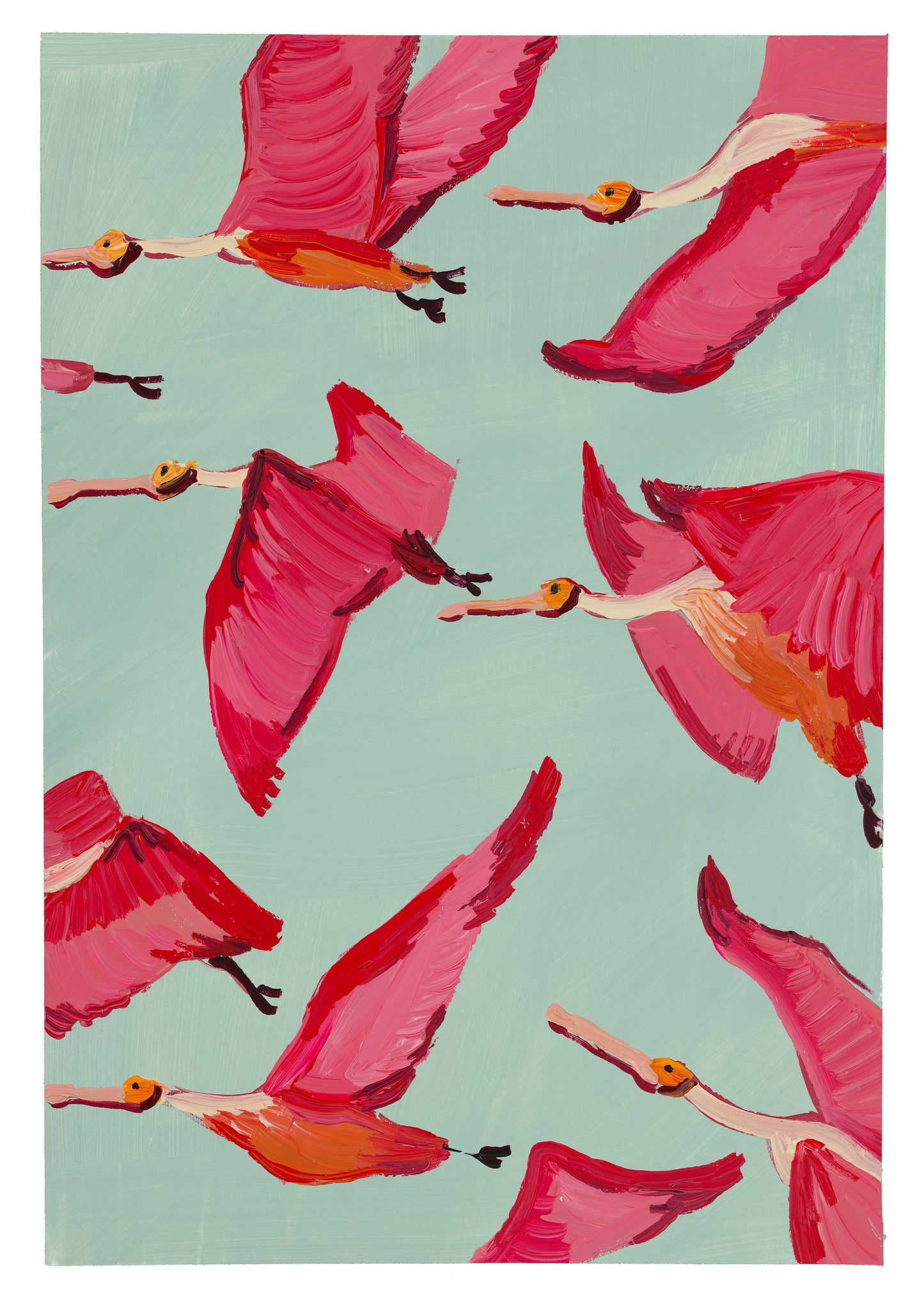 roseate spoonbills in flight II