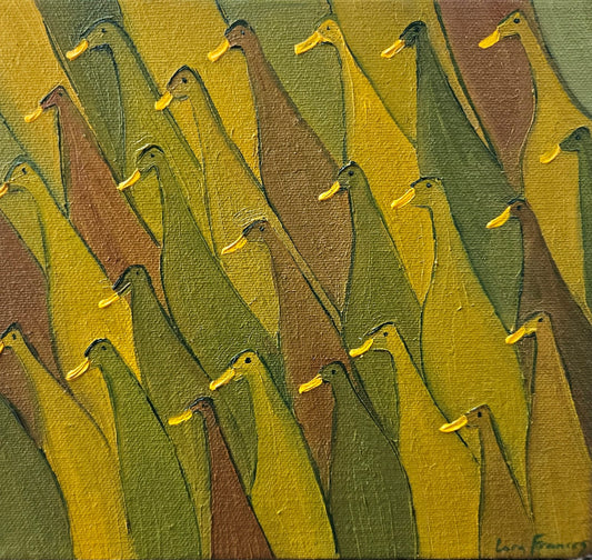 mini runner ducks in shades of chartreuse