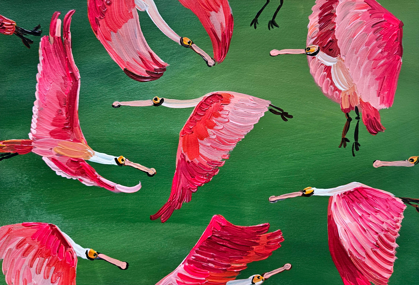 roseate spoonbills in flight IV
